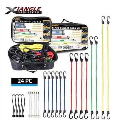 Банджи-шнуры с крючками - 24 шт. Ассортимент с навесными стяжками Набор шаровых банджи-шнуров